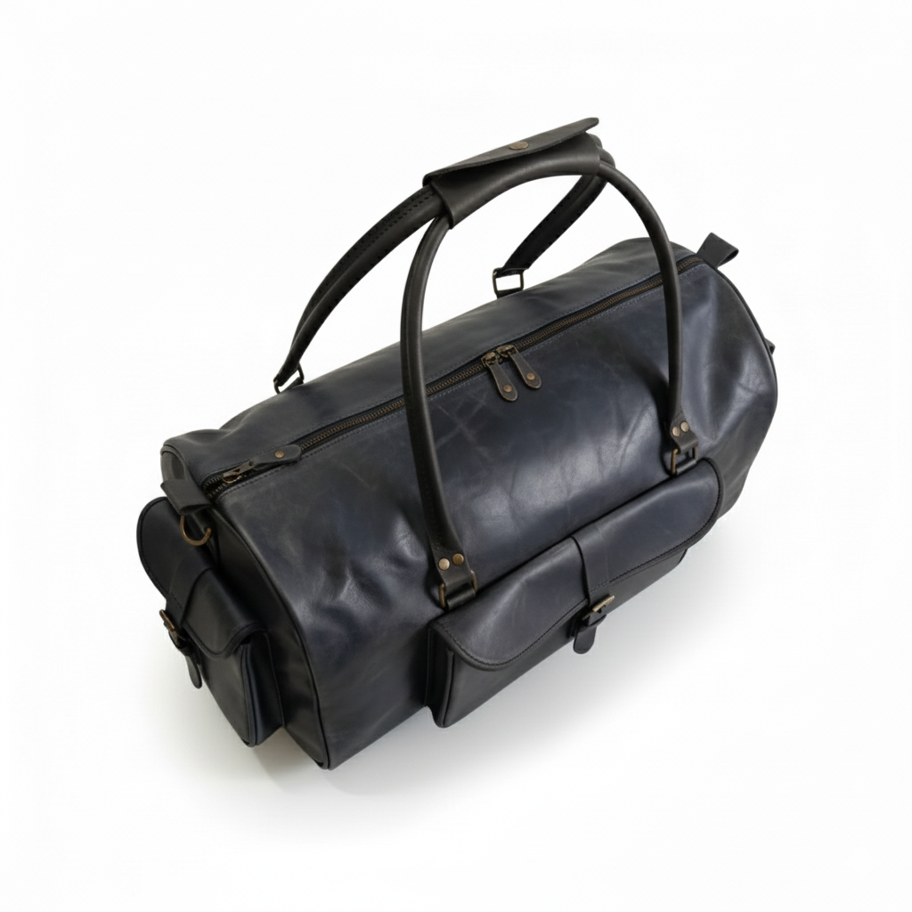 Black Full-Grain Leather Duffel Bag – Premium Men’s Travel & Gym Holdall | Mirlzar