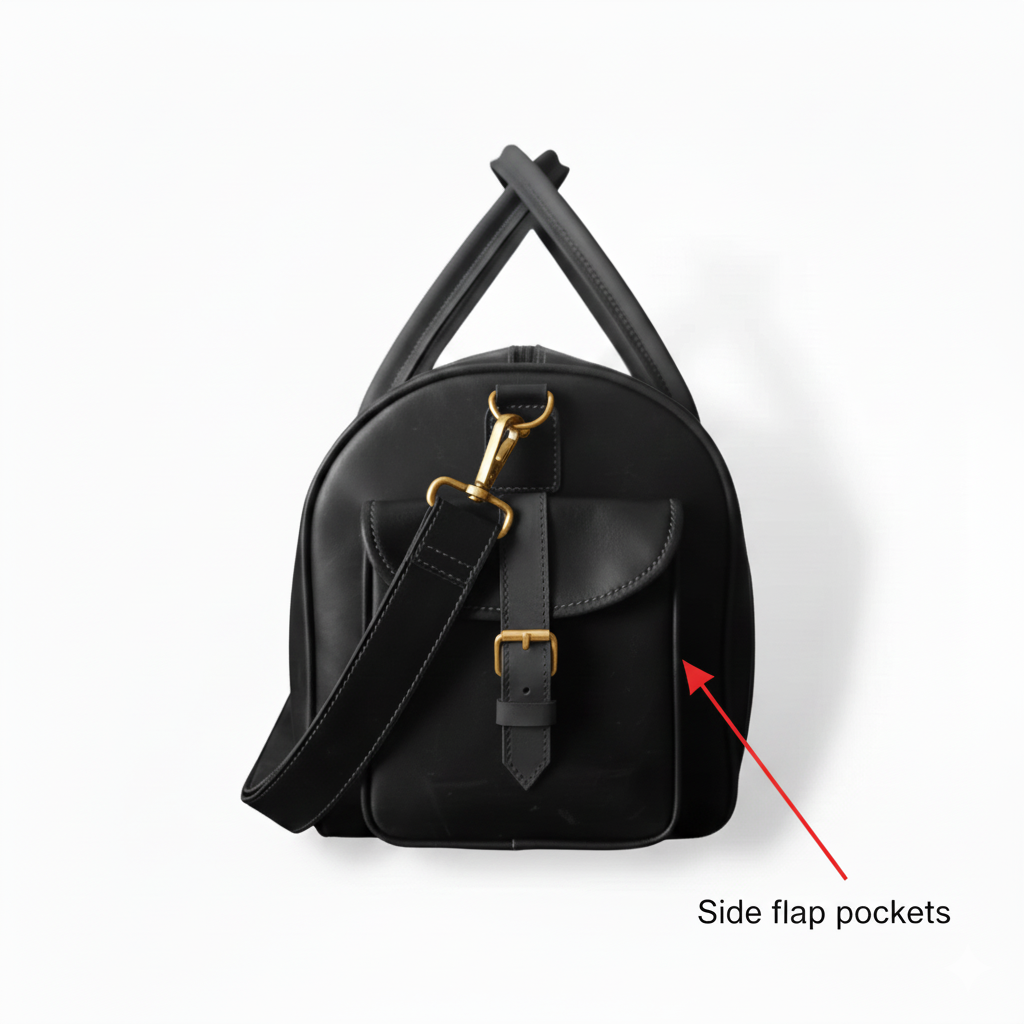 Mirlzar Premium Black Full-Grain Pull-Up Leather Duffel Bag