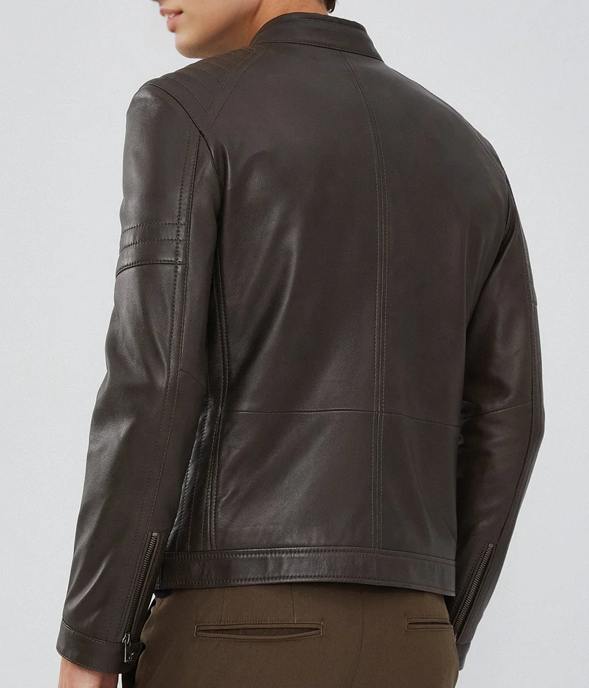 Mirlzar | Men's Dark Brown Zipper Leather Biker Jacket