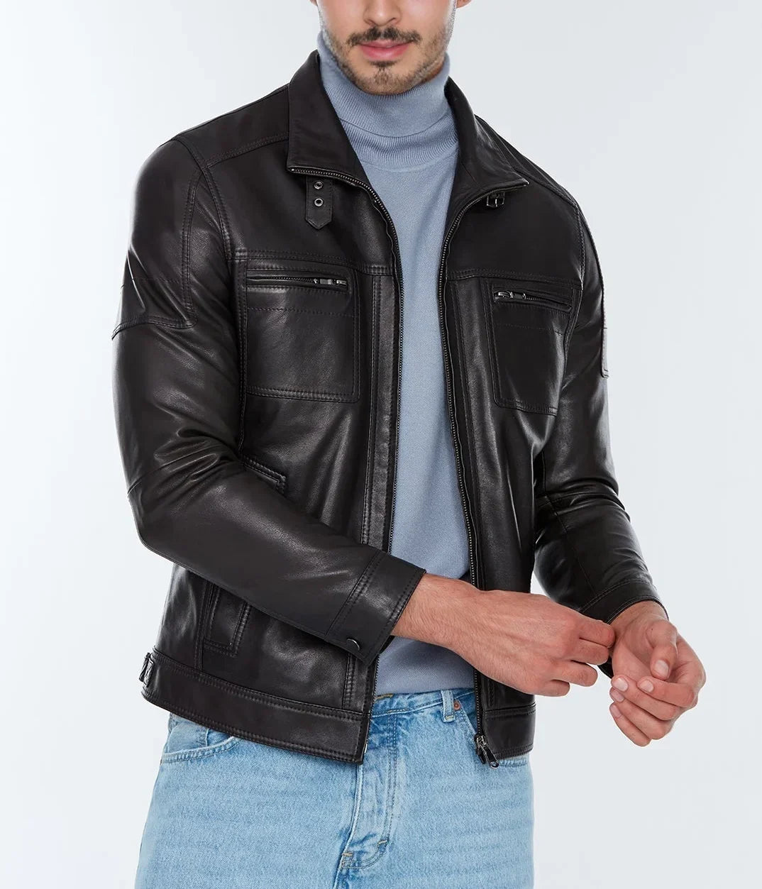 Mirlzar Wayne Men’s Sheepskin Leather Jacket – Black