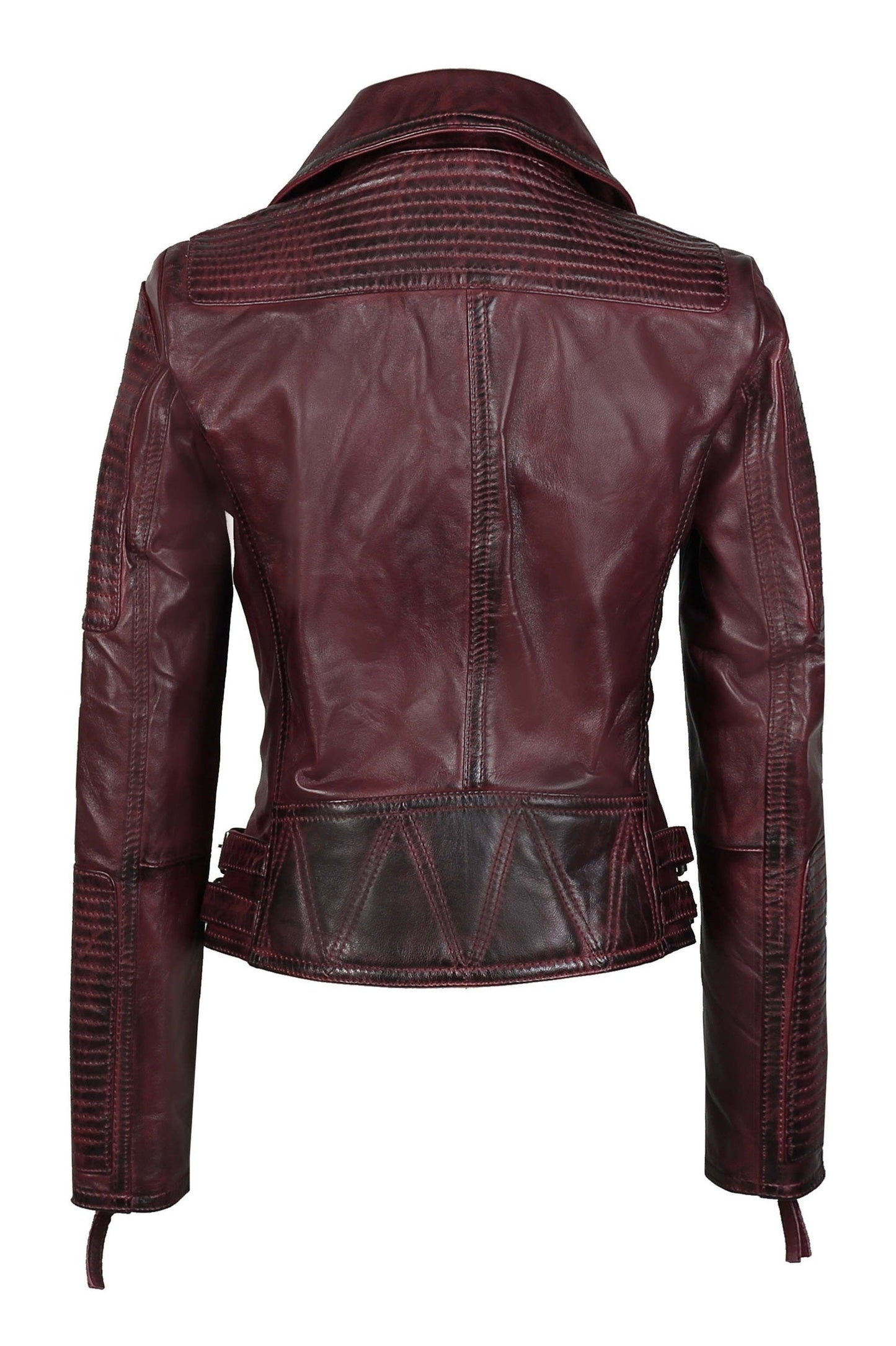 Women’s Retro Leather Biker Jacket with Racing Detail back