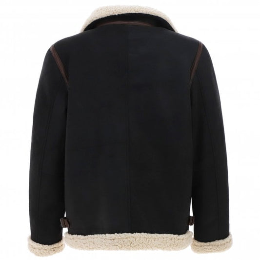 Men’s Black Suede Leather Jacket with Faux Fur Collar