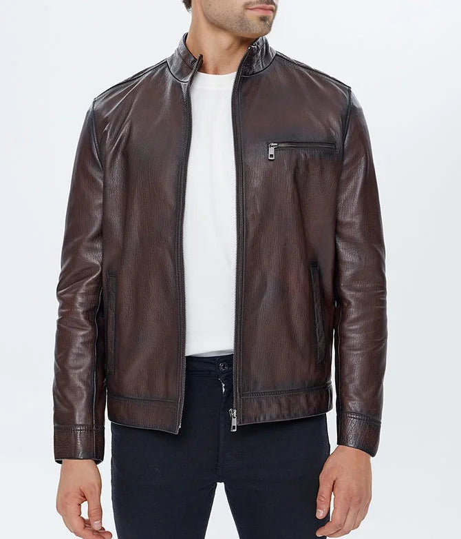 Mirlzar Alonzo Men’s Brown Sheepskin Leather Jacket