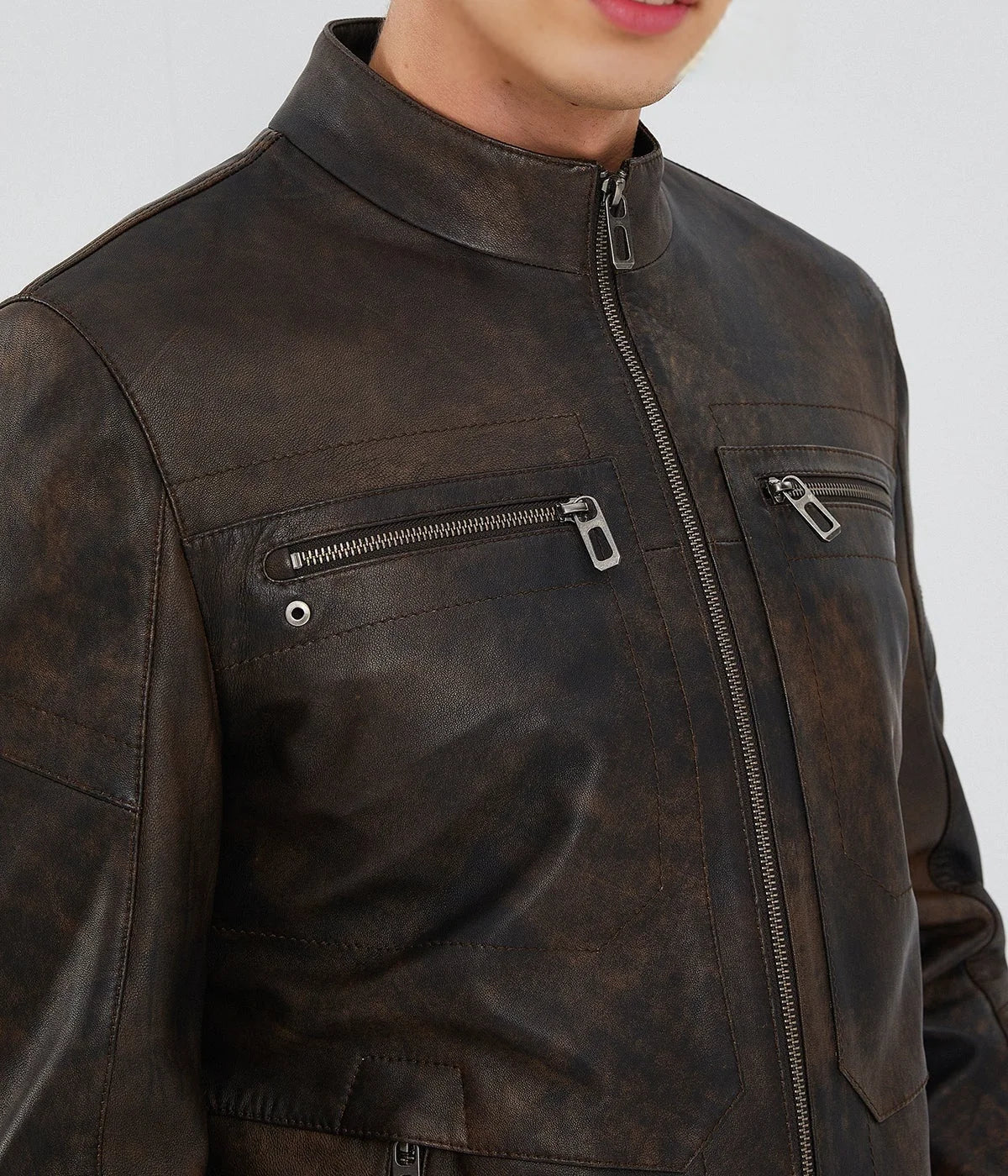 Mirlzar Bohemia Men’s Vintage Brown Sheepskin Leather Jacket