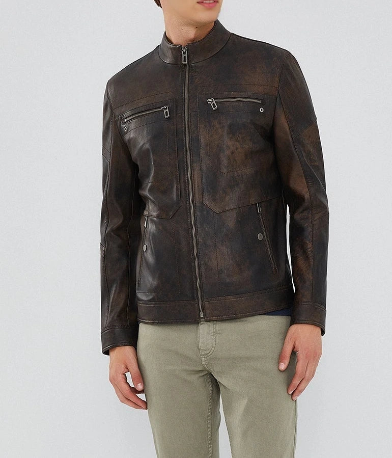 Mirlzar Bohemia Men’s Vintage Brown Sheepskin Leather Jacket
