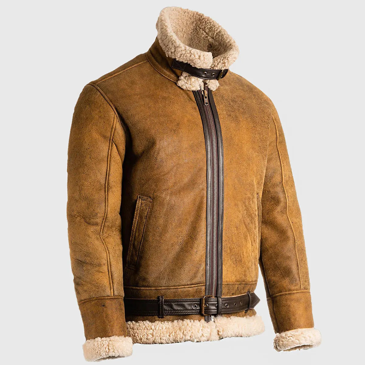 MIRLZAR Brad Men’s Brown B-3 Bomber Leather Jacket – Classic Aviator Heritage Edition