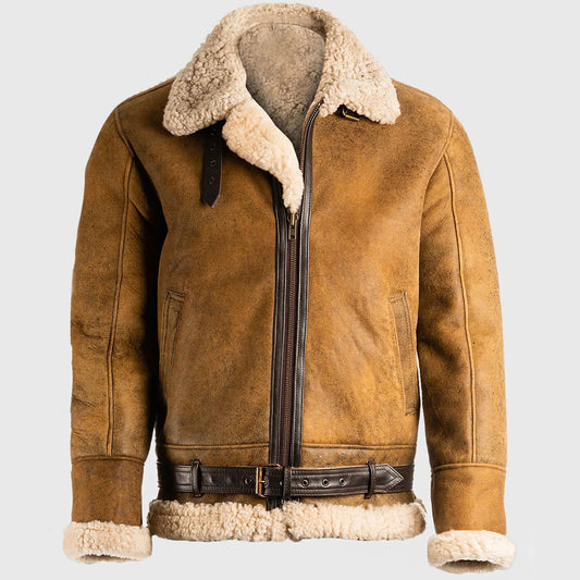 MIRLZAR Brad Men’s Brown B-3 Bomber Leather Jacket – Classic Aviator Heritage Edition