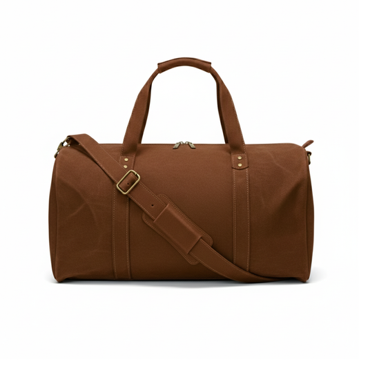 Dark Brown Leather Duffel Bag with Shoe Compartment