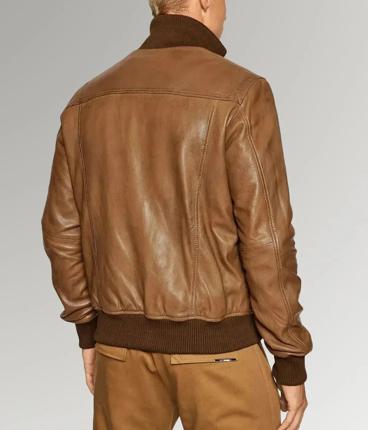 Desert Mirlzar | Men's Brown Sheepskin Leather Bomber Jacket