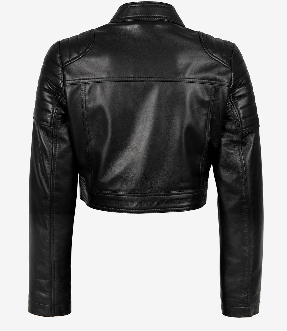 Edna Women’s Black Cropped Leather Jacket – Modern Short Body Fit 1