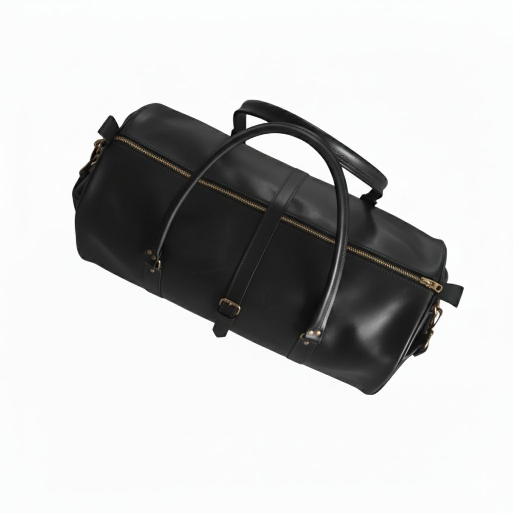 Mirlzar Premium Black Full-Grain Pull-Up Leather Duffel Bag