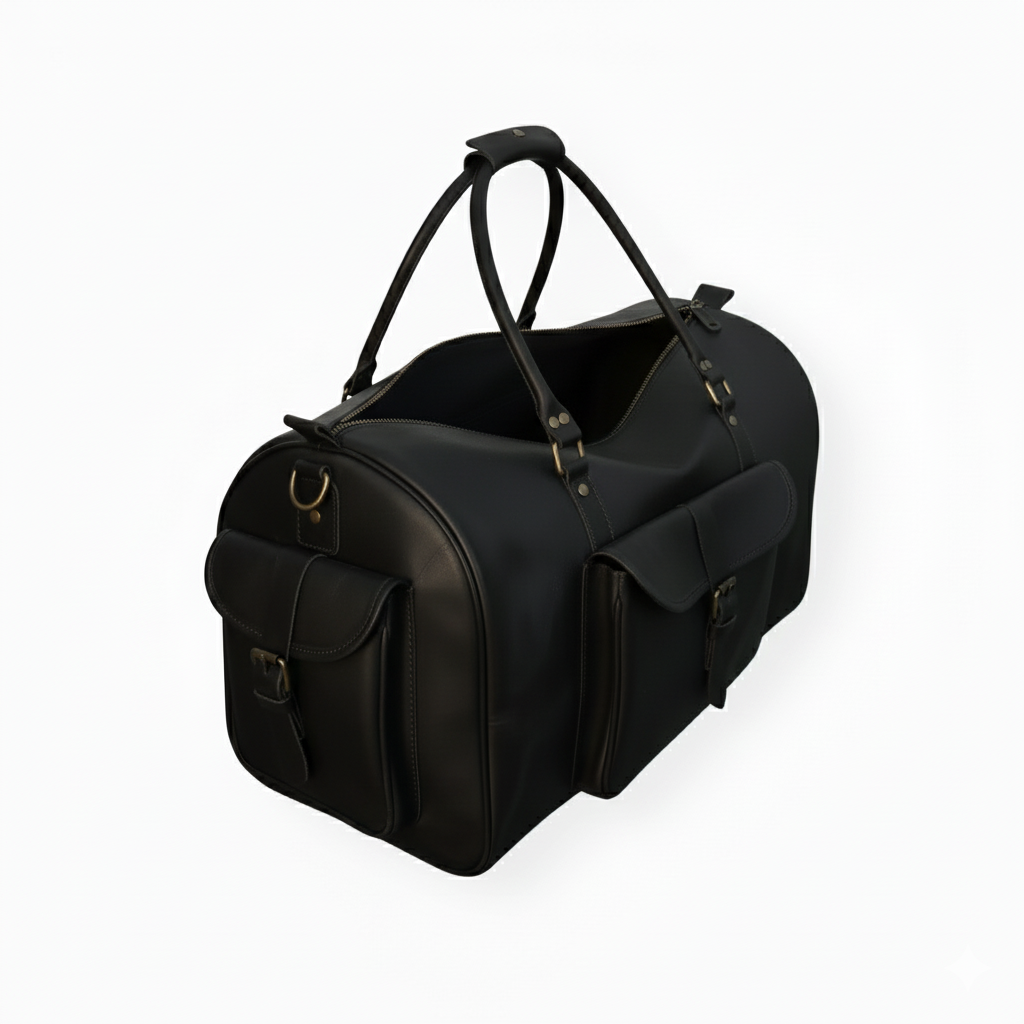 Black Full-Grain Leather Duffel Bag – Premium Men’s Travel & Gym Holdall | Mirlzar