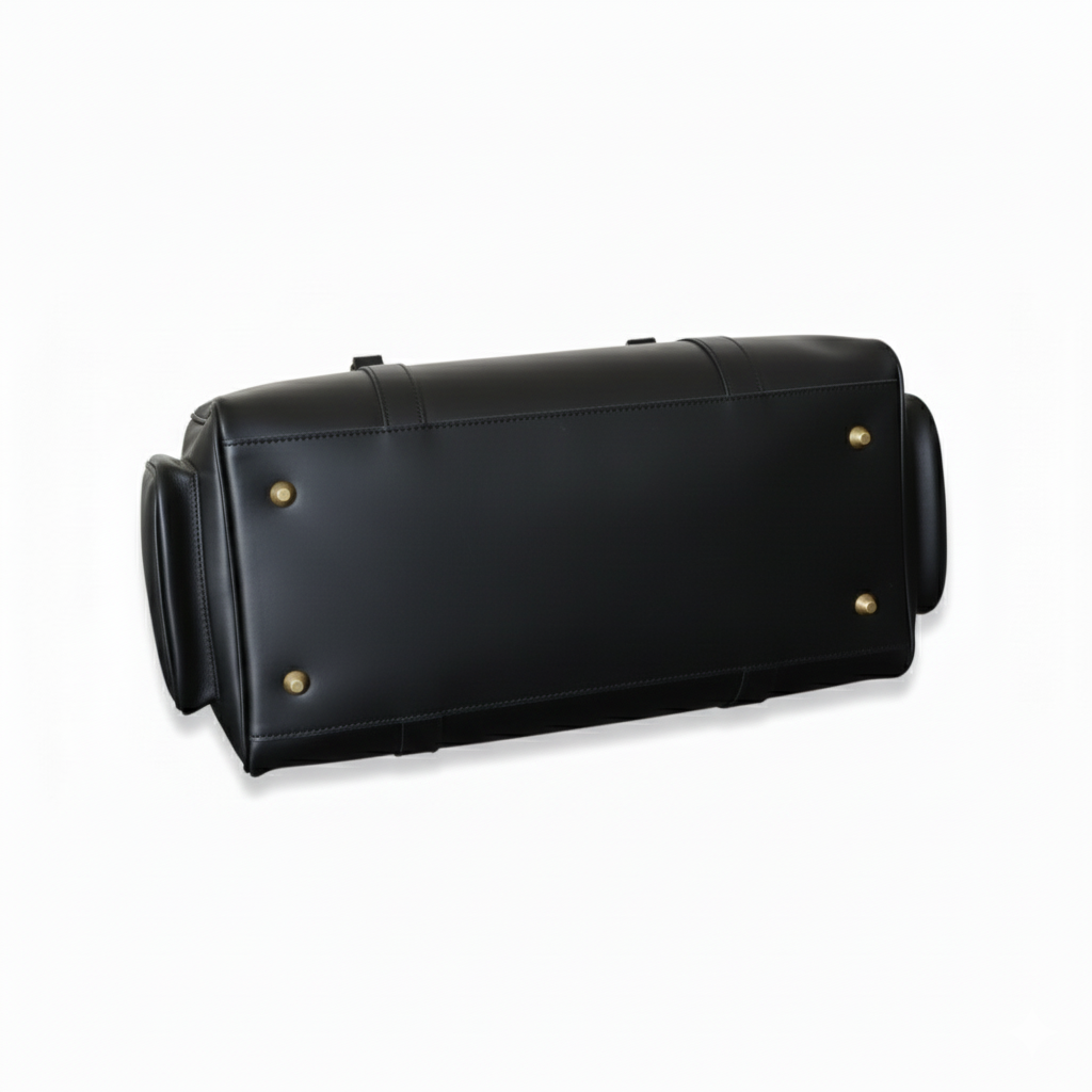 Mirlzar Premium Black Full-Grain Pull-Up Leather Duffel Bag