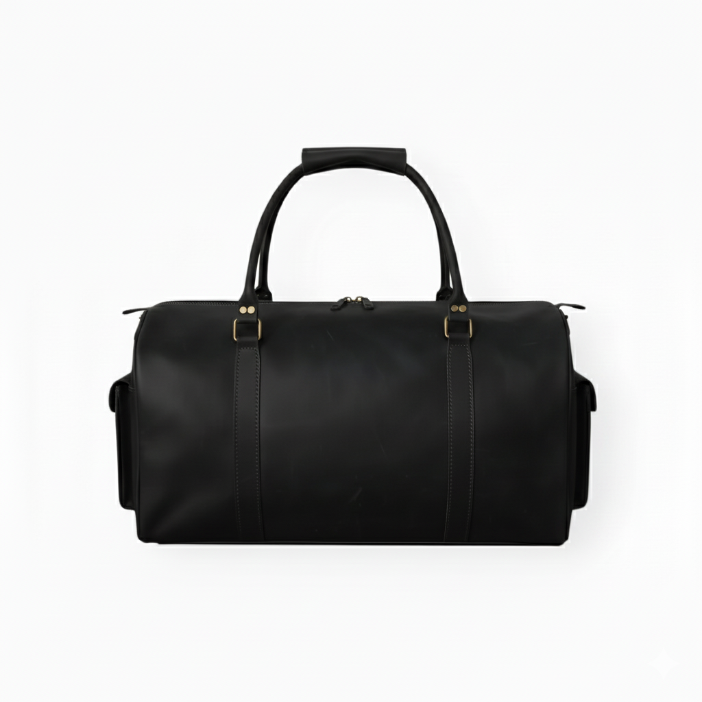 Black Full-Grain Leather Duffel Bag – Premium Men’s Travel & Gym Holdall | Mirlzar