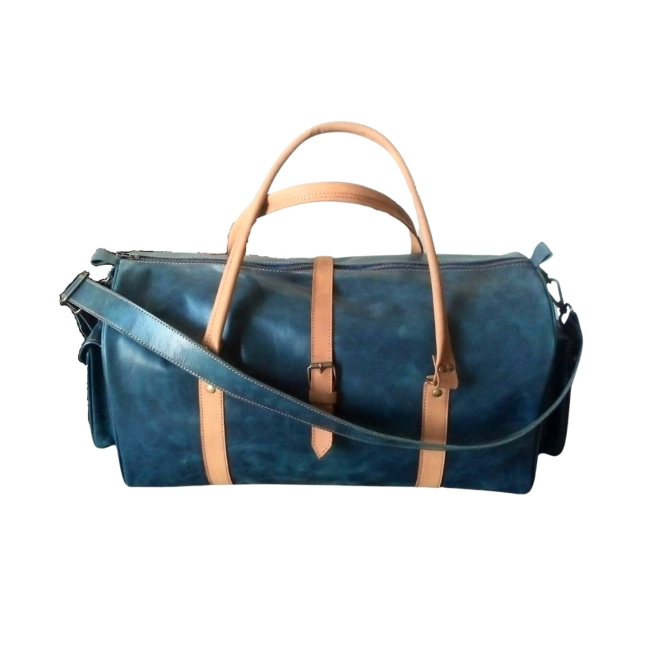 Navy Full-Grain Cow Pull-Up Leather Duffel Bag – Premium Travel Weekender | Mirlzar