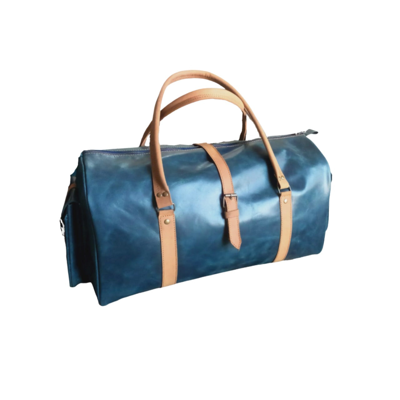 Navy Full-Grain Cow Pull-Up Leather Duffel Bag – Premium Travel Weekender | Mirlzar