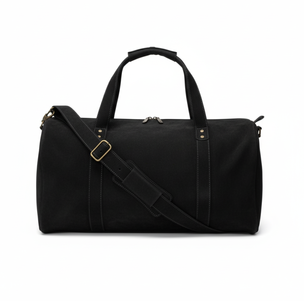 MIRLZAR Black Leather Duffel Bag with Shoe Compartment 1