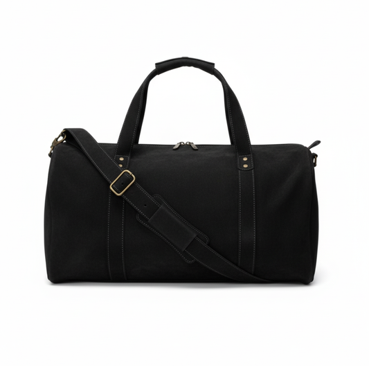 MIRLZAR Black Leather Duffel Bag with Shoe Compartment 1