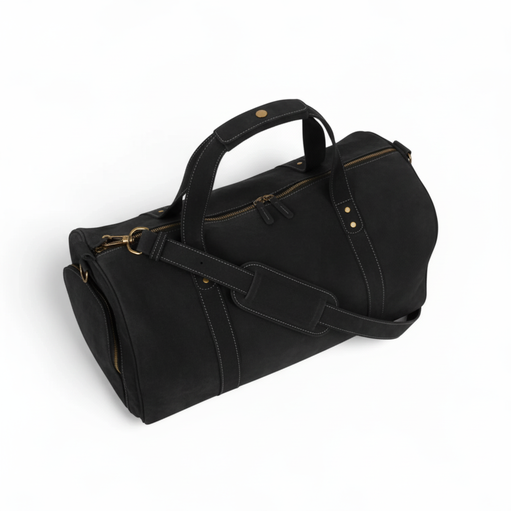 MIRLZAR Black Leather Duffel Bag with Shoe Compartment 2