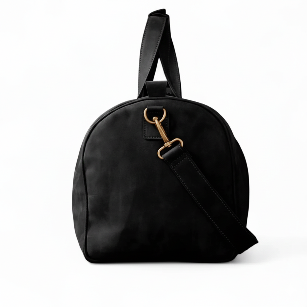 MIRLZAR Black Leather Duffel Bag with Shoe Compartment 3