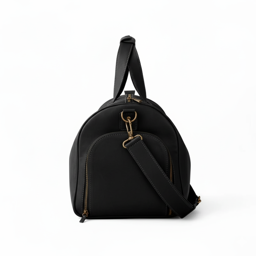 MIRLZAR Black Leather Duffel Bag with Shoe Compartment 4