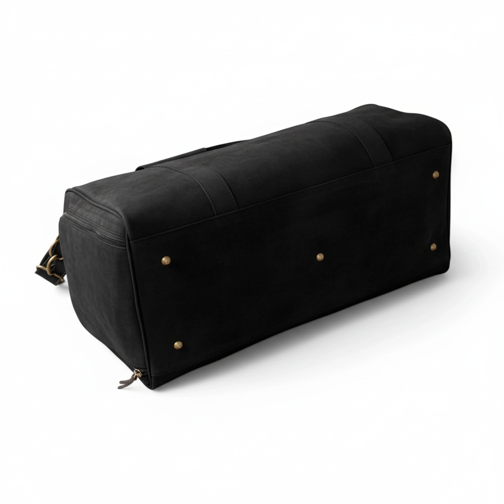 MIRLZAR Black Leather Duffel Bag with Shoe Compartment 5