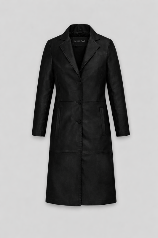MIRLZAR Women’s Black Leather Long Coat