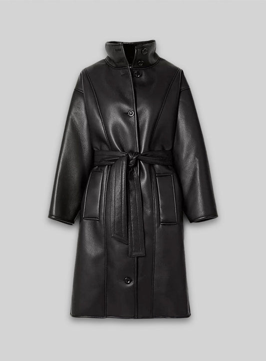 MIRLZAR Wrap Leather Trench Coat