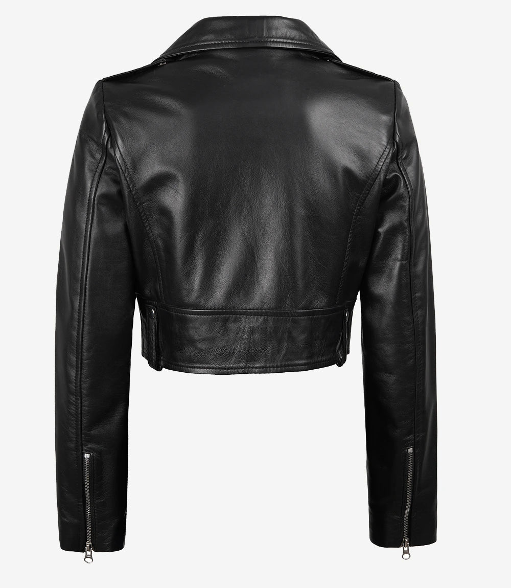 Mirlzar Women’s Cropped Black Lambskin Leather Biker Jacket – Slim Moto Fit 1
