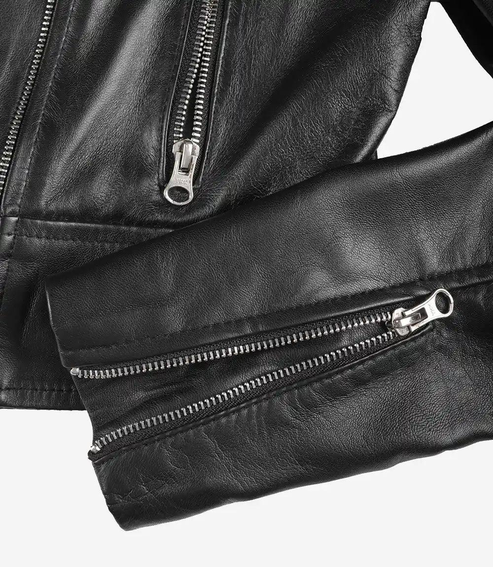 Mirlzar Women’s Cropped Black Lambskin Leather Biker Jacket – Slim Moto Fit 2