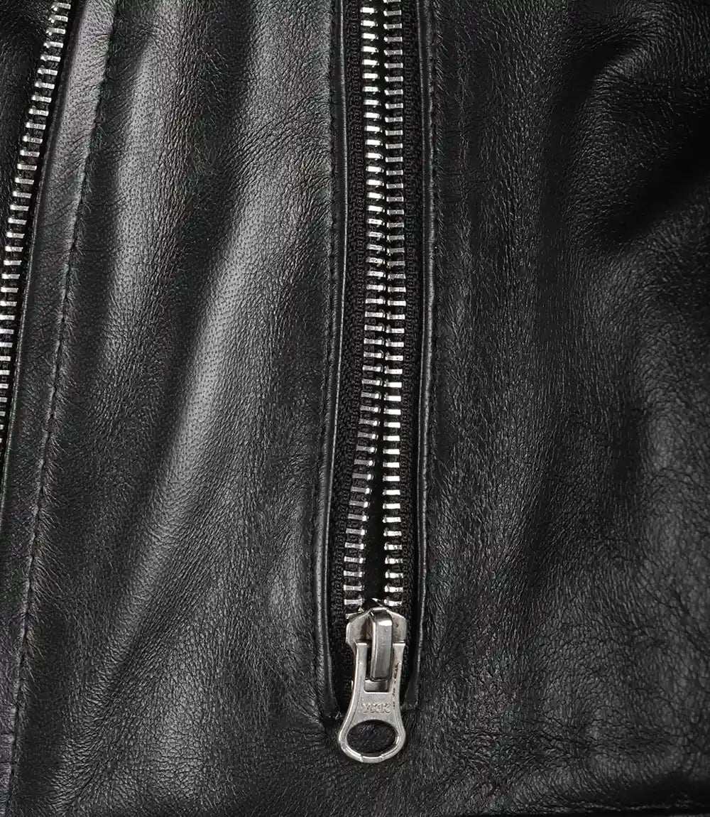 Mirlzar Women’s Cropped Black Lambskin Leather Biker Jacket – Slim Moto Fit 3