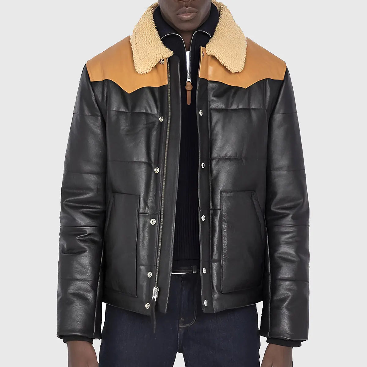 MIRLZAR Nathan Men’s Black Bomber Shearling Leather Jacket – Premium Winter Luxe Edition