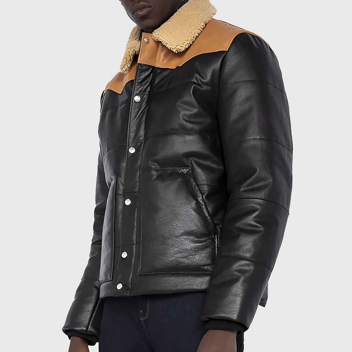 MIRLZAR Nathan Men’s Black Bomber Shearling Leather Jacket – Premium Winter Luxe Edition