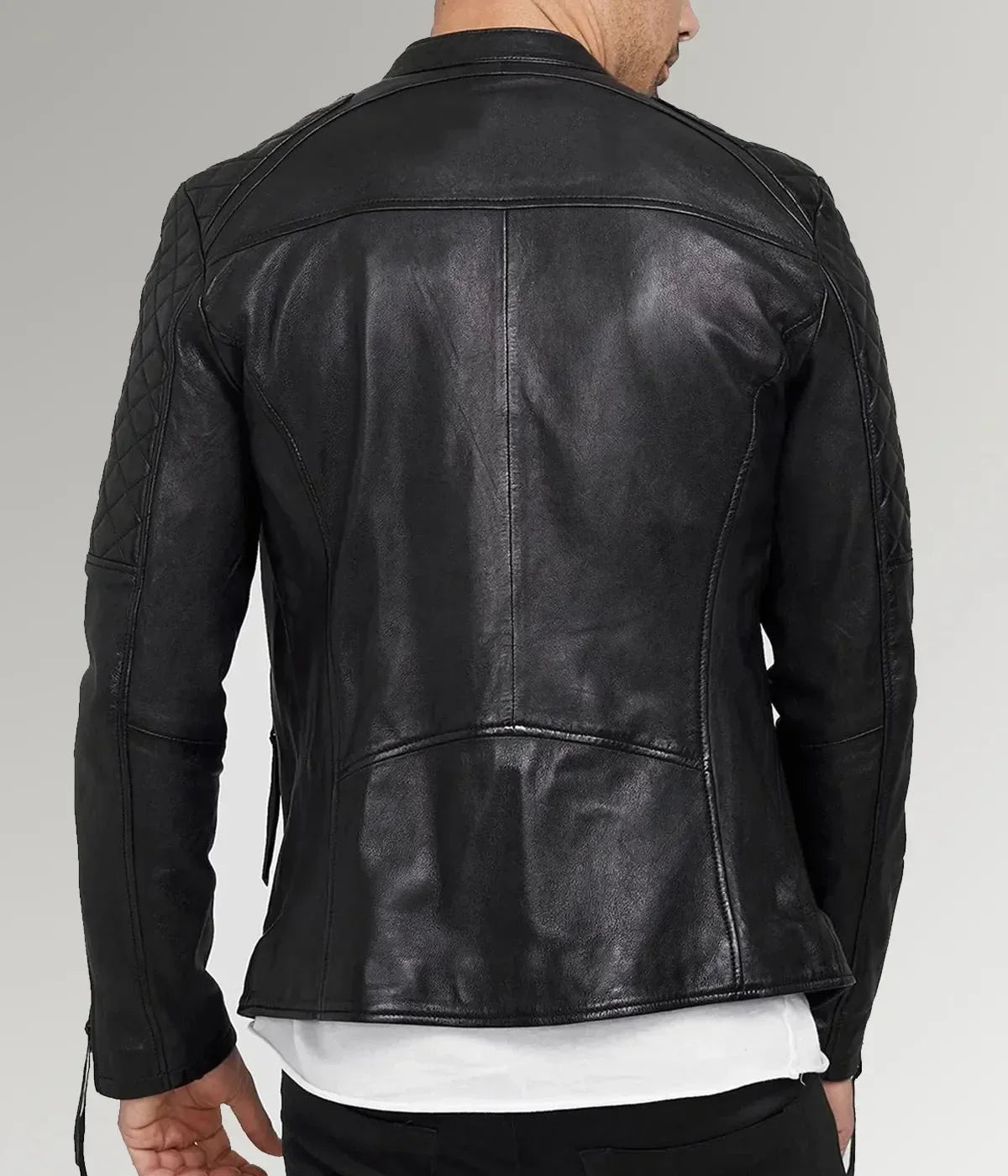 Mirlzar | Men's Diamond Quilted Black Leather Biker Jacket