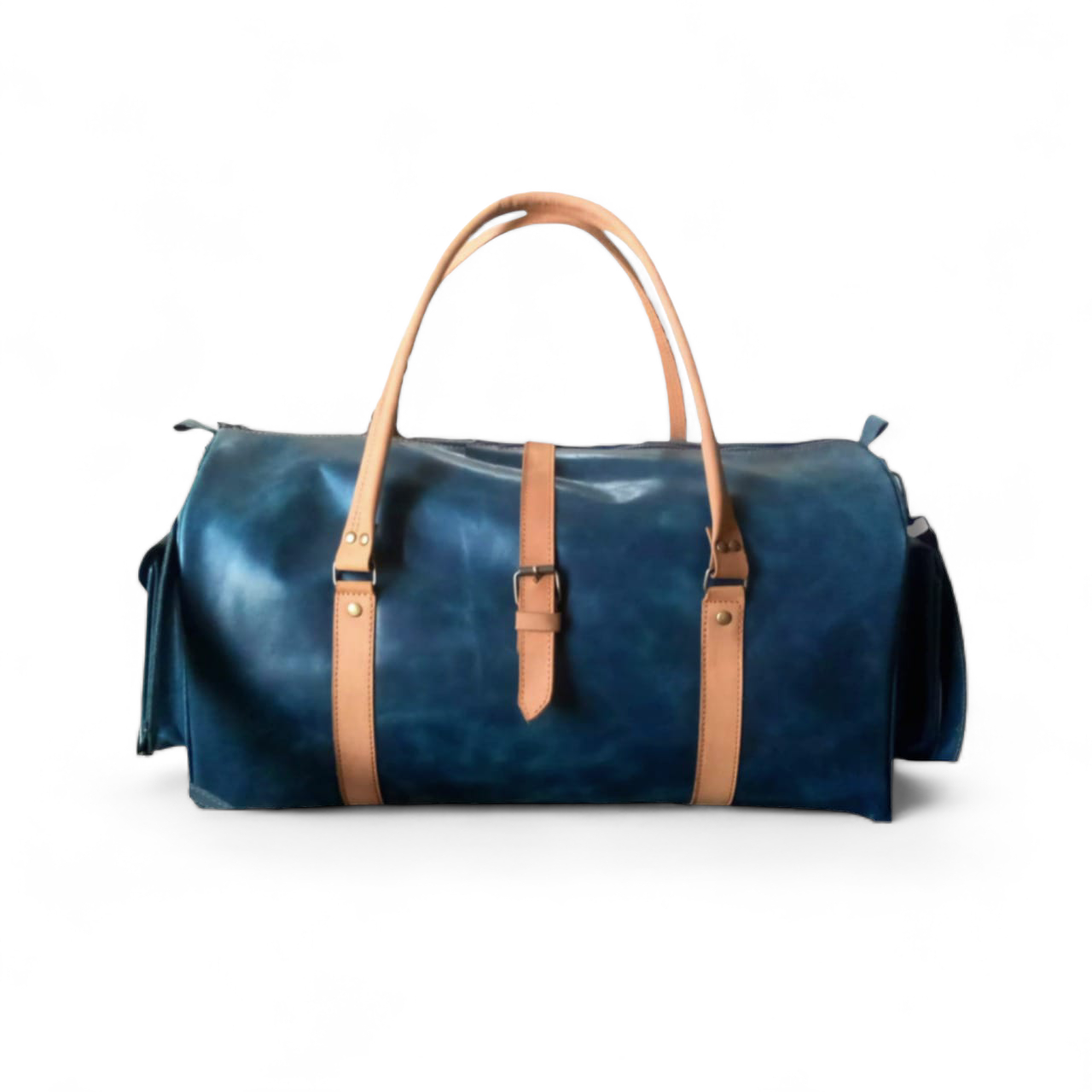 Navy Full-Grain Cow Pull-Up Leather Duffel Bag – Premium Travel Weekender | Mirlzar