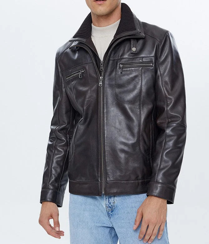 Mirlzar Reacher Men’s Black Leather Biker Jacket