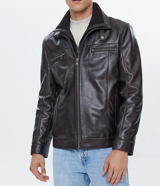 Mirlzar Reacher Men’s Black Leather Biker Jacket