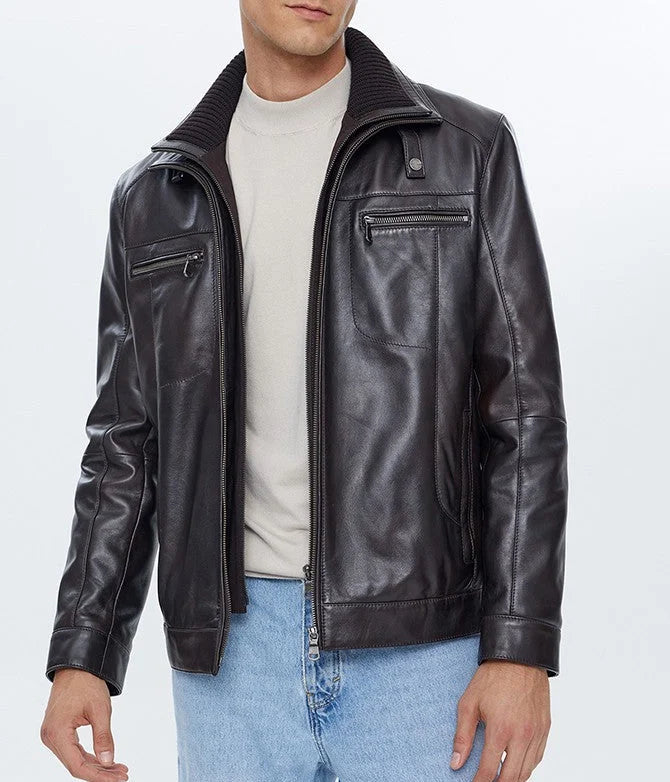 Mirlzar Reacher Men’s Black Leather Biker Jacket