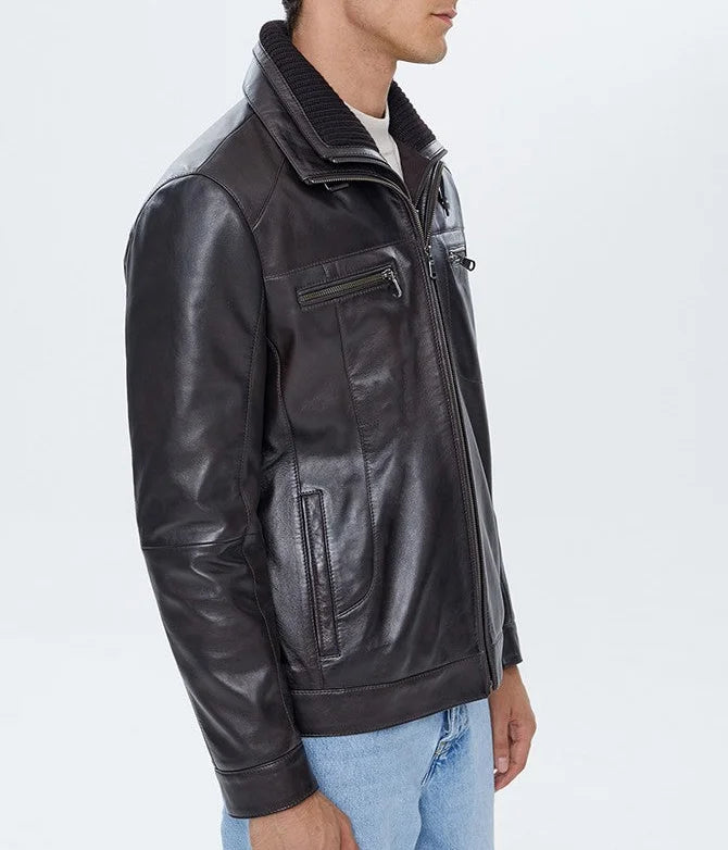 Mirlzar Reacher Men’s Black Leather Biker Jacket