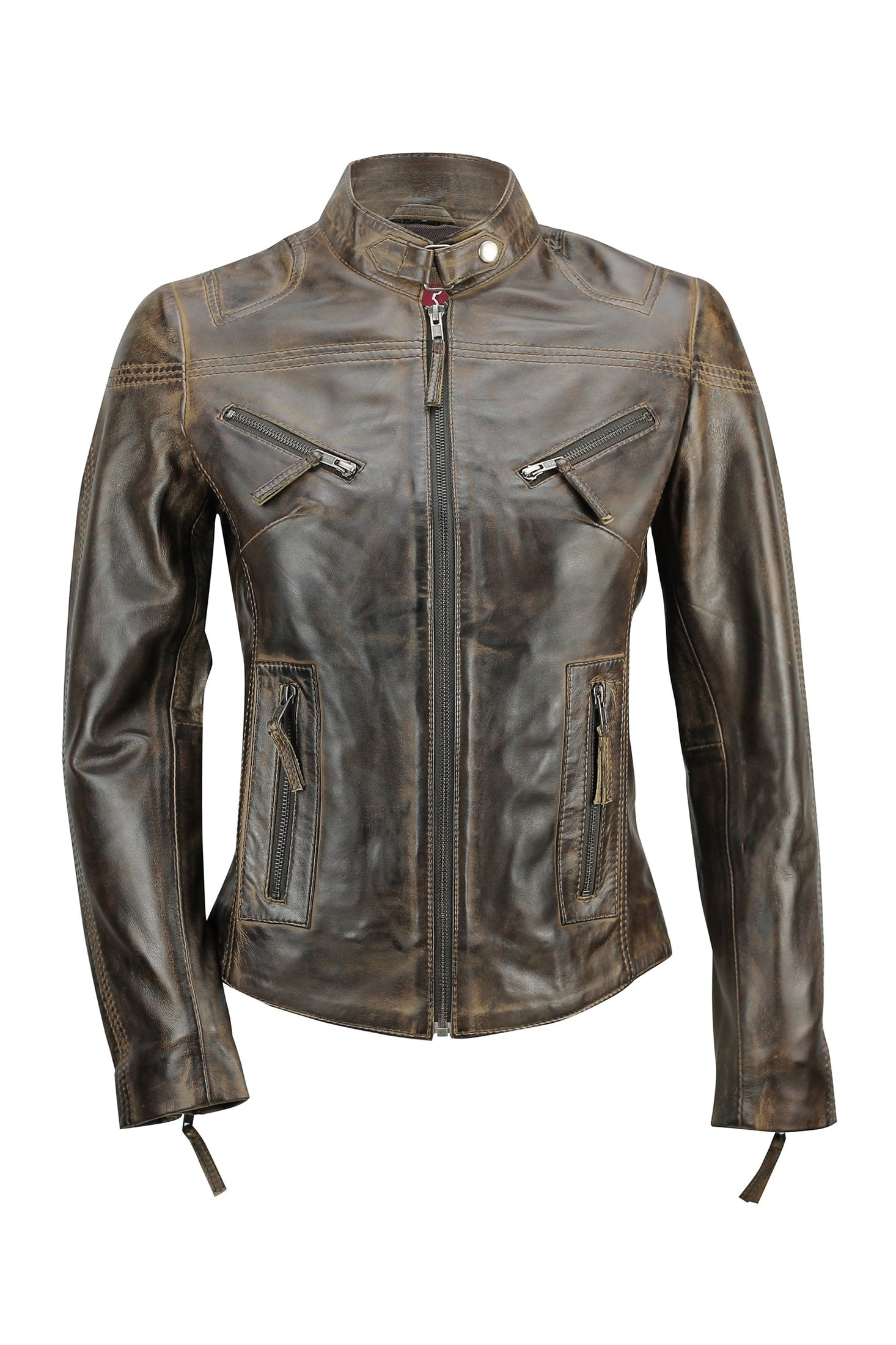 Retro Leather Biker Jacket Brown