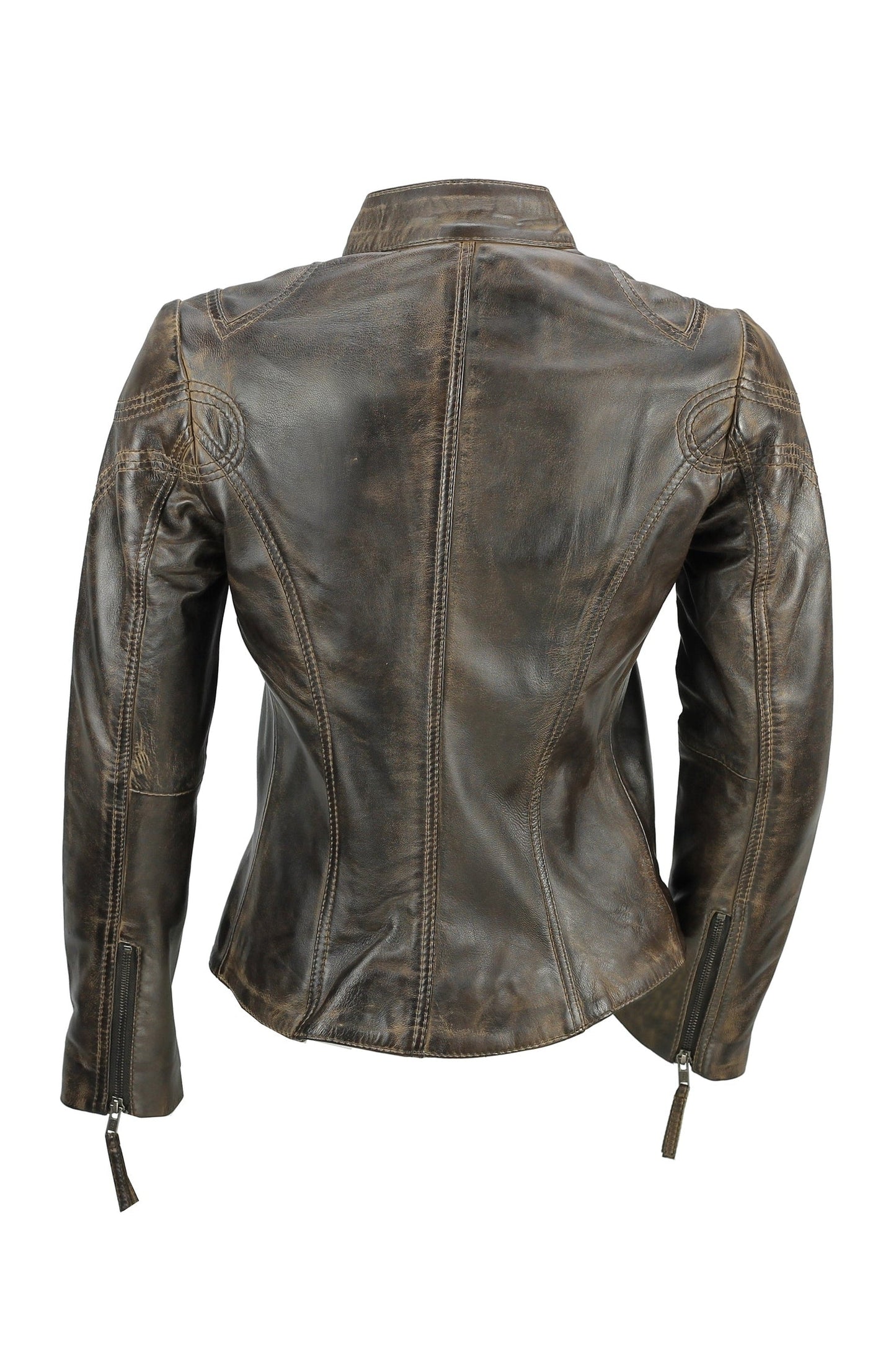 Retro Leather Biker Jacket Brown back