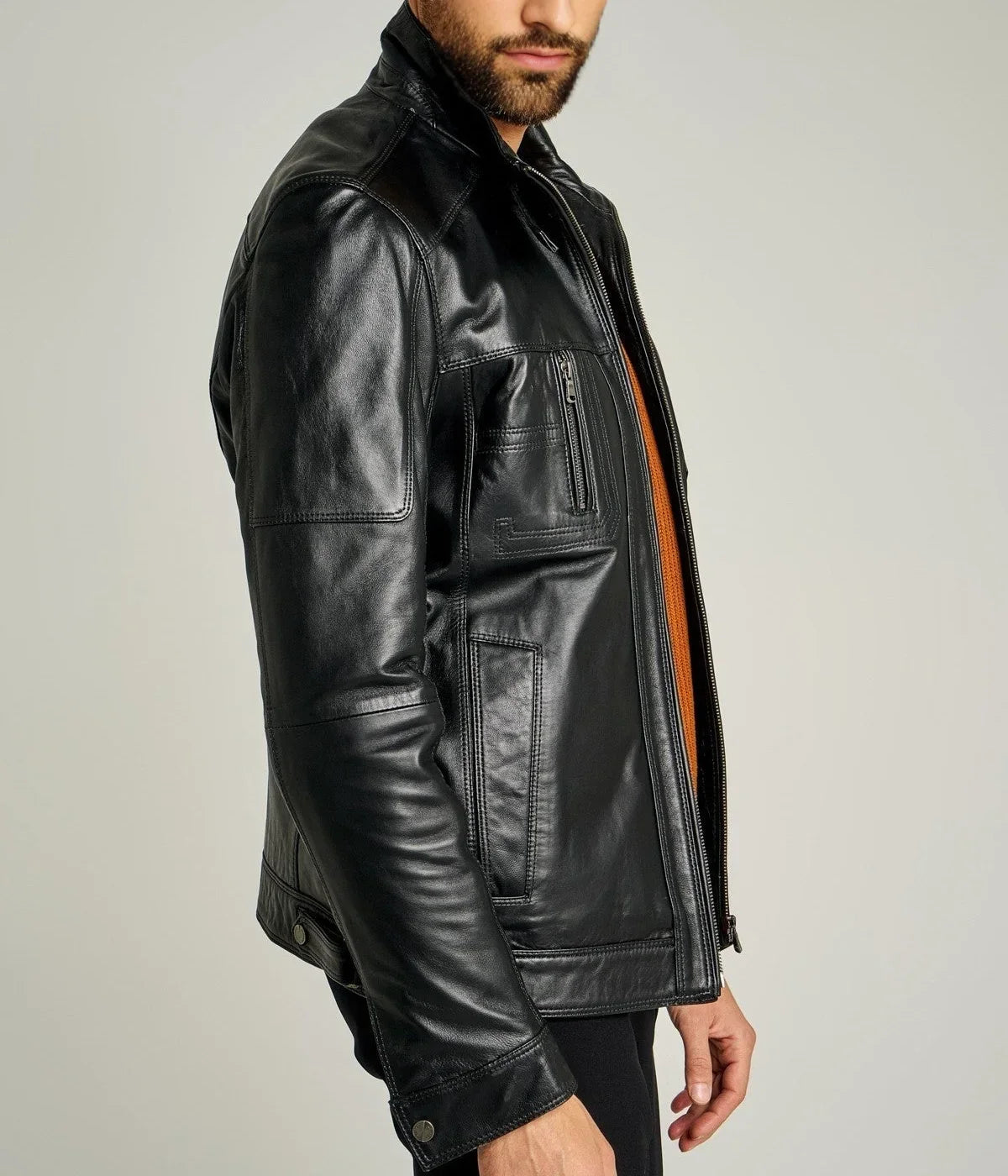 Mirlzar Rockafella | Men's Black Sheepskin Leather Biker Jacket