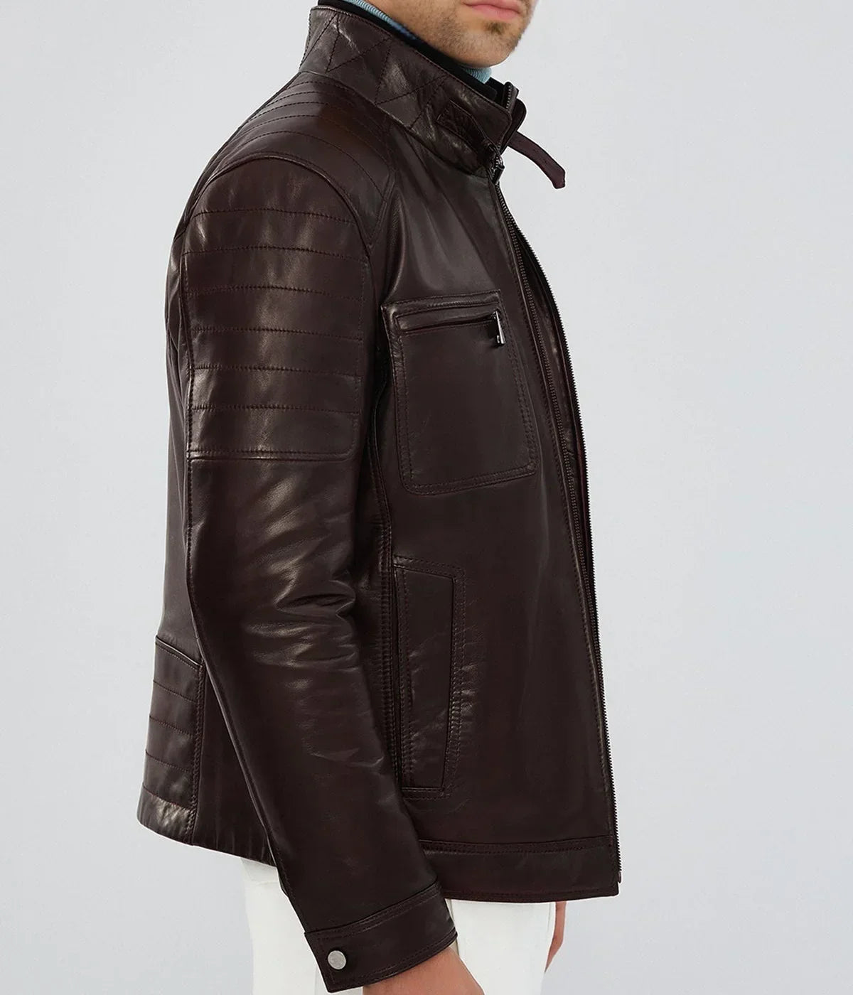 Mirlzar | Men's Claret Quilted Leather Biker Jacket