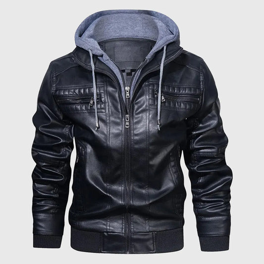 MIRLZAR Rommy Men’s Black Hooded Leather Bomber Jacket – Urban Winter Essential Edition