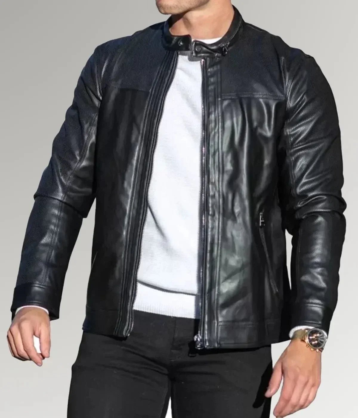 Mirlzar Rider | Men's Black Cafe Racer Leather Jacket