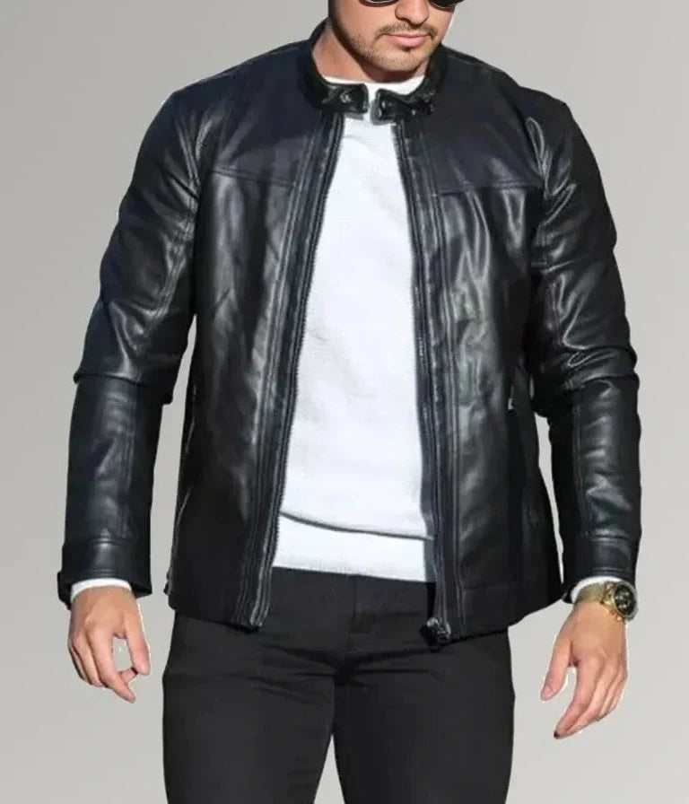 Mirlzar Rider | Men's Black Cafe Racer Leather Jacket