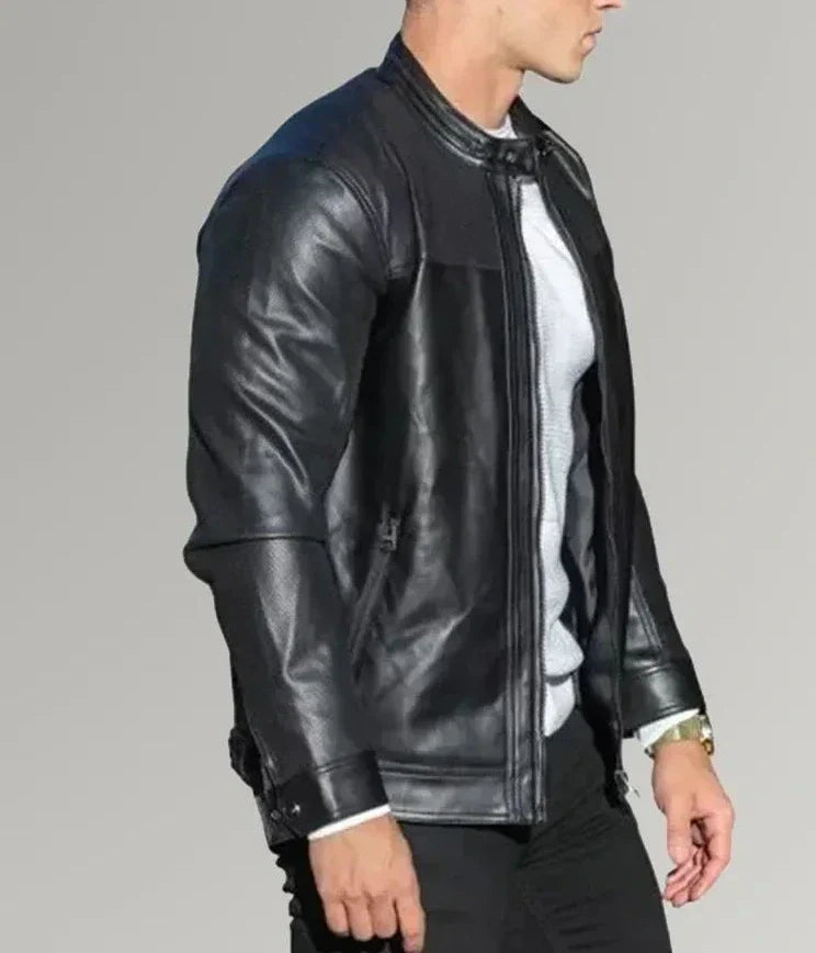 Mirlzar Rider | Men's Black Cafe Racer Leather Jacket