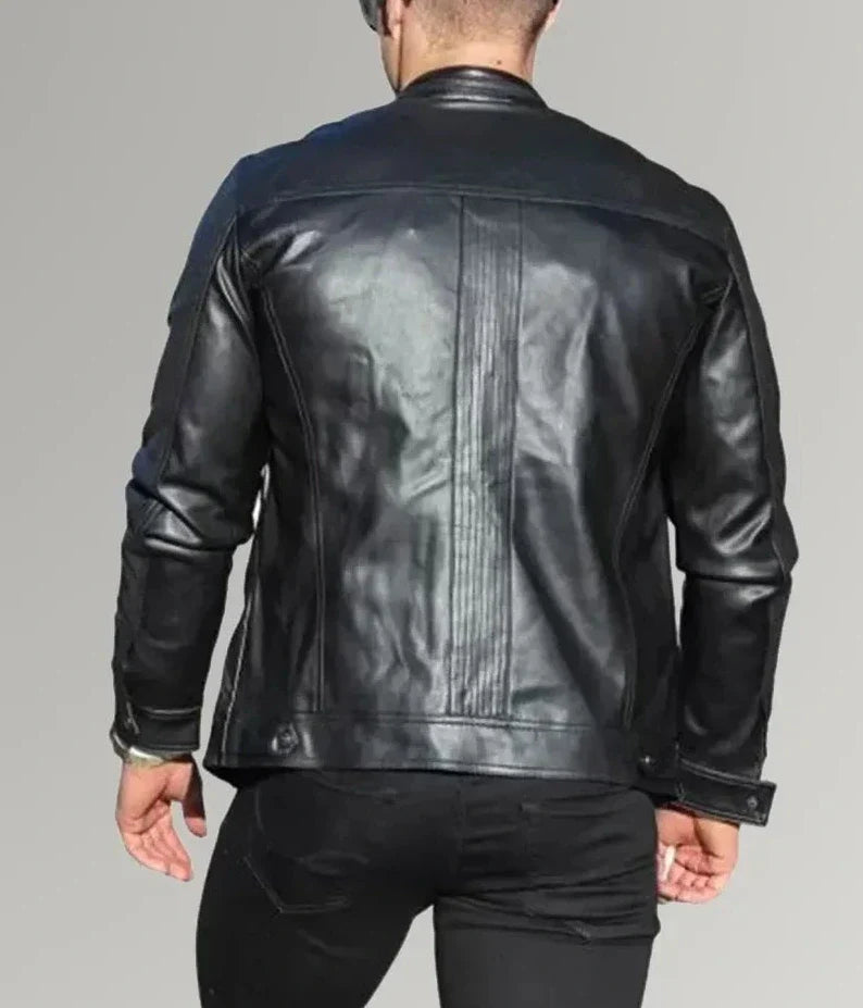 Mirlzar Rider | Men's Black Cafe Racer Leather Jacket
