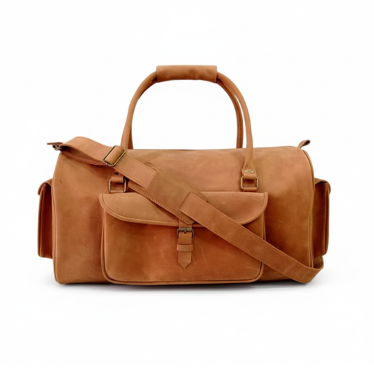 Tan Leather Travel Duffel Bag 1