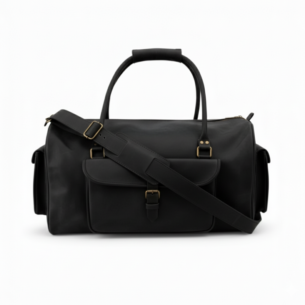 Black Full-Grain Leather Duffel Bag – Premium Men’s Travel & Gym Holdall | Mirlzar